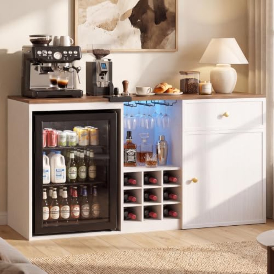 Home Bar And Fridge - Coffee Bar Cabinet with Fridge Space,