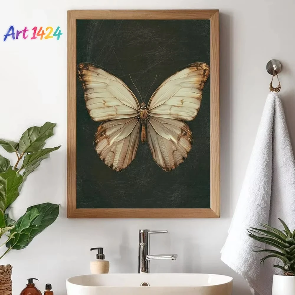 Home Bar And Restaurant - 1PC White Butterfly Print Dark Moody