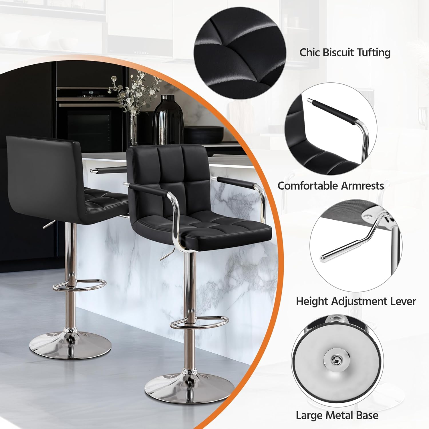 Bar Stools Set Of 2, PU Leathe - огляд і ціна Home Bar Stools