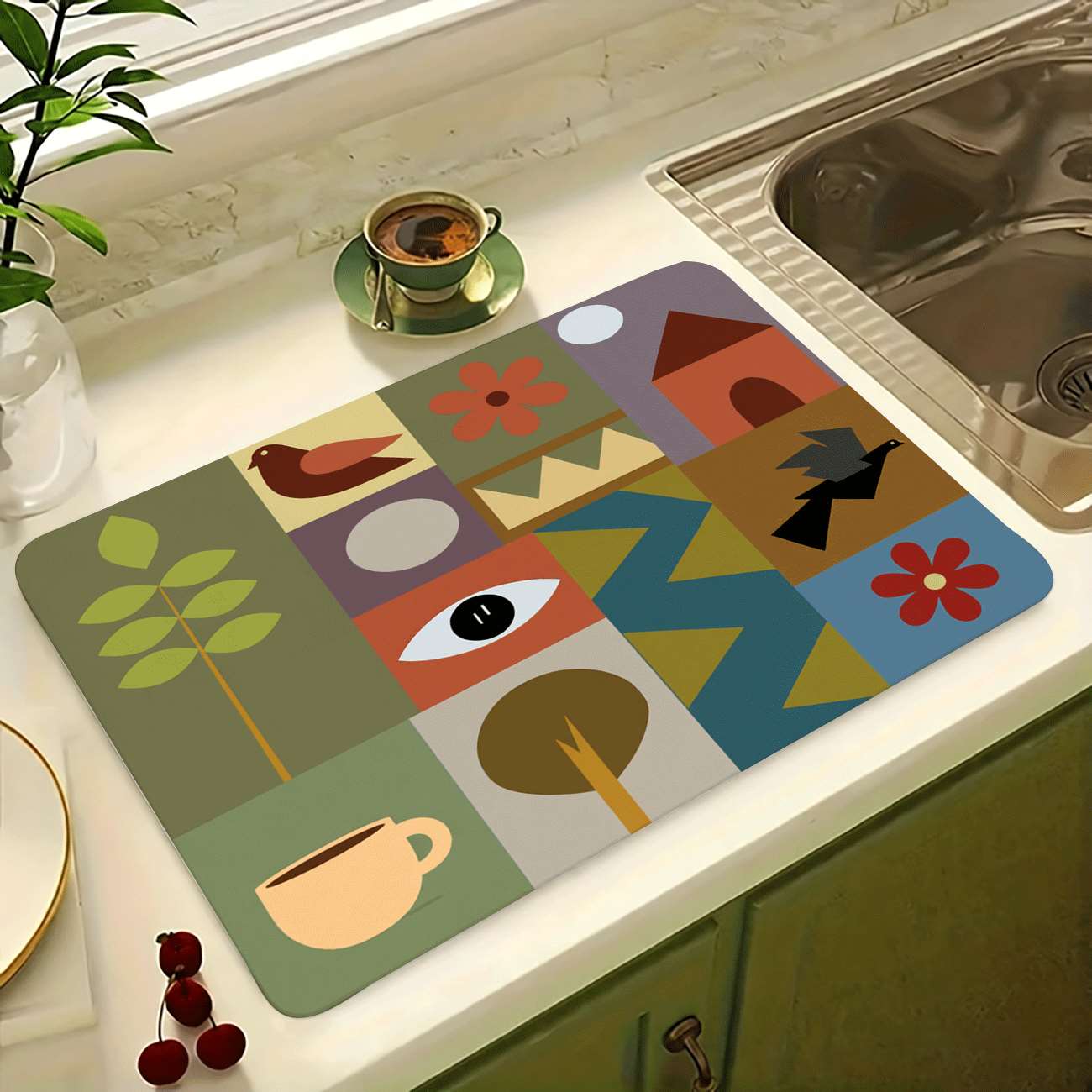 Mid-Century Modern Geometric P - огляд і ціна Bar Mat Rubber